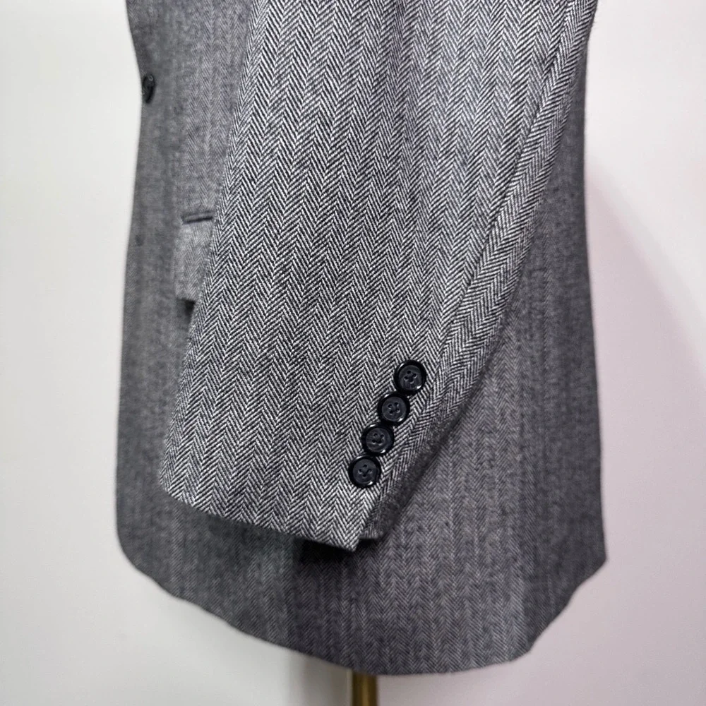 Paul‎ Fredrick Blazer Mens 42R Gray Herringbone Baby Alpaca Cotton Sport Coat